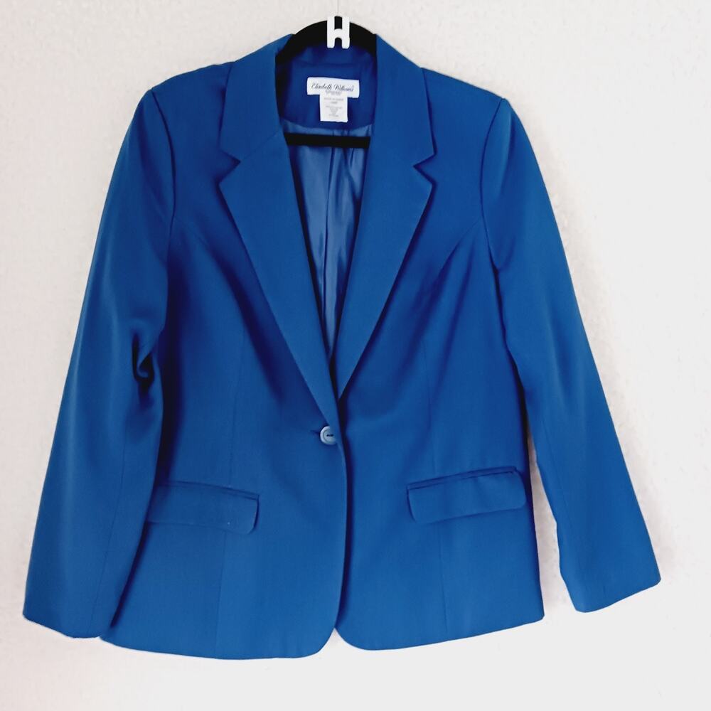 Jacket Blazer Button-up Elisabeth Williams Dark Teal Blue Lined Pockets Size MS